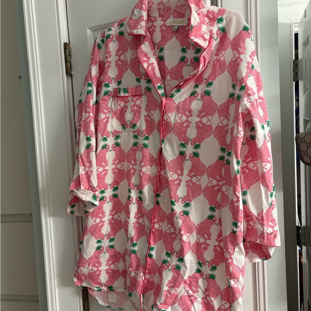 Floral Pink and Green Women's Pajama Dress